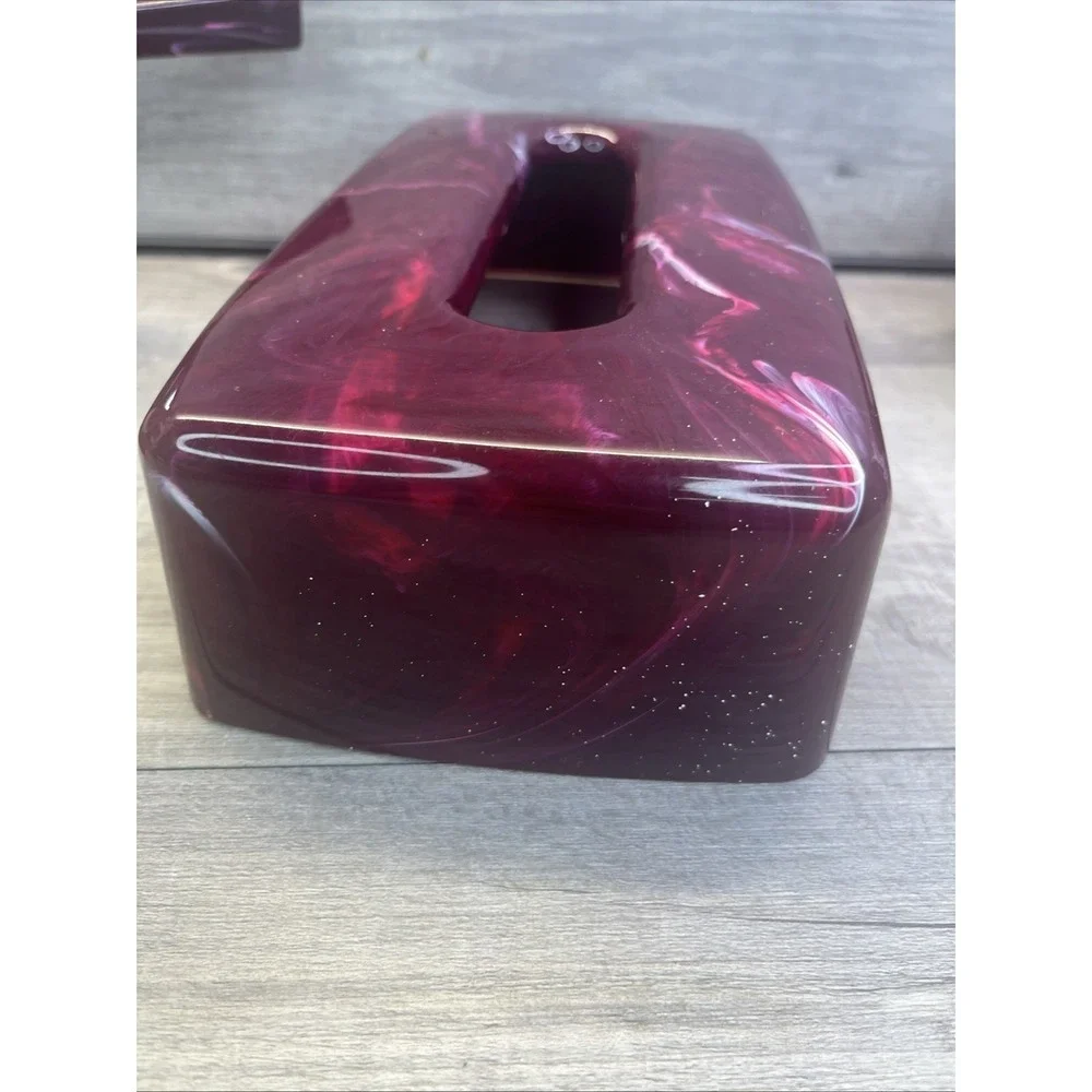Wine Onyx Marbled Look Bathroom Set Tissue Holder Soap Dish Mirror  VTG Plastic